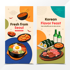 Realistic Depictions of Delicious Korean Dishes Vertical Banners Set