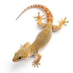 Naklejka premium A brown leopard gecko with a long tail is isolated on a white background