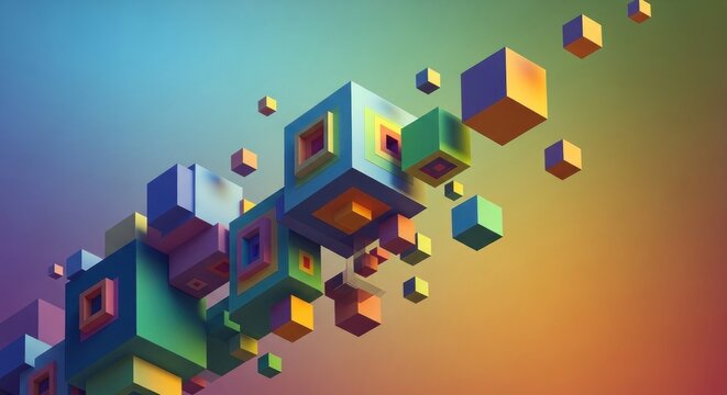 Floating, nested cubes in vibrant colors against a softly blurred gradient background
