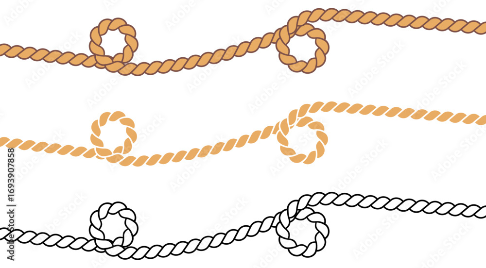 Poster decorative rope swirl knot borders with twisted strands and circular loops, isolated on white backgr