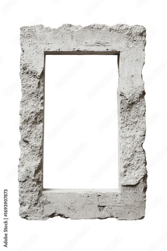 Aufkleber raw concrete rectangular frame with rough edges against a deep transparent background