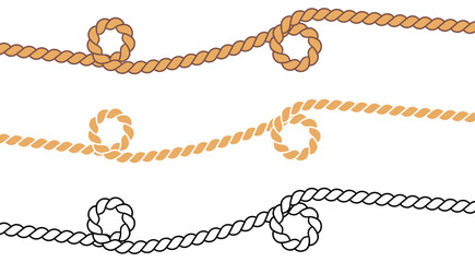 Decorative rope swirl knot borders with twisted strands and circular loops, isolated on white background © natrot