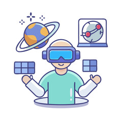 Man using VR Headset to Explore Metaverse and Virtual Reality Worlds