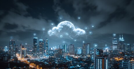 Fototapeta premium Cloud Computing and Modern City Transforming Data into the Digital Future with Technology