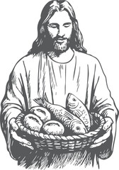 Jesus, Christ, loaves, fish, five loaves and two fish, miracle, feeding five thousand, providence, blessing, faith, Christianity, Bible, gospel, divine, holy, compassion, religion, spiritual, forgiven