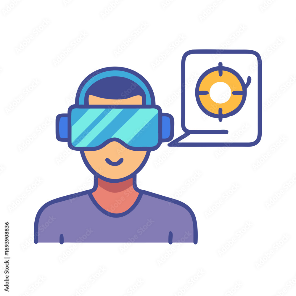Poster person wearing vr headset with a target visualization interface for a virtual reality experience
