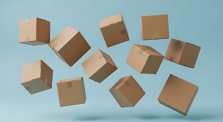 Minimalist Floating Cardboard Package Box In The Air For Transportation