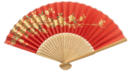 Exquisite Japanese Hand Fan with Golden Cherry Blossom Design