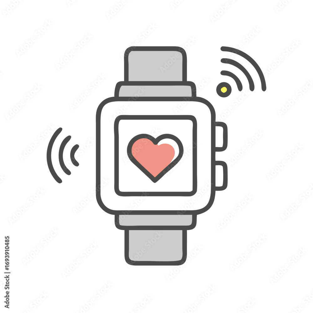 Poster smartwatch with heart rate monitor display and wireless connection on black background