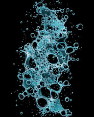 water in dynamic motion, isolated on black background for commercial use.