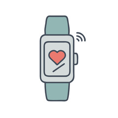 Stylized Smartwatch Illustration Displaying Heart Rate Monitor Functionality on Black Background