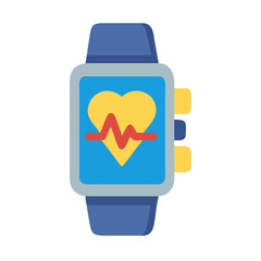 Smartwatch With Heart Rate Monitor and Healthy Heart Icon, Vector Flat Illustration