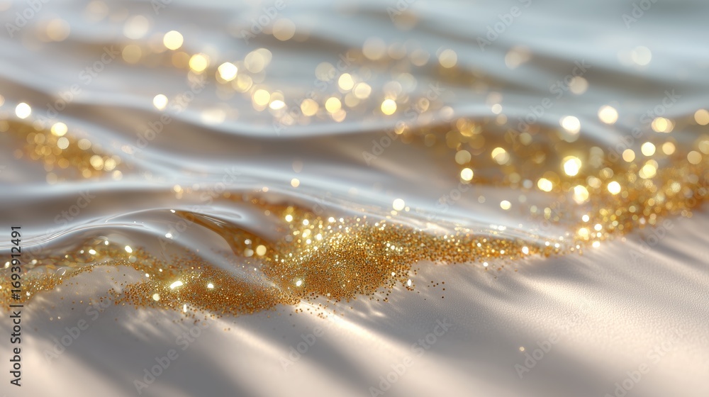 Poster elegant waves of shimmering gold sparkle under soft light in a tranquil setting
