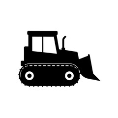 Silhouette of a black dozer on transparent background