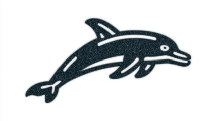 Fototapeta premium Stylized playful dolphin icon, in black speckled texture and white, representing marine life and freedom.