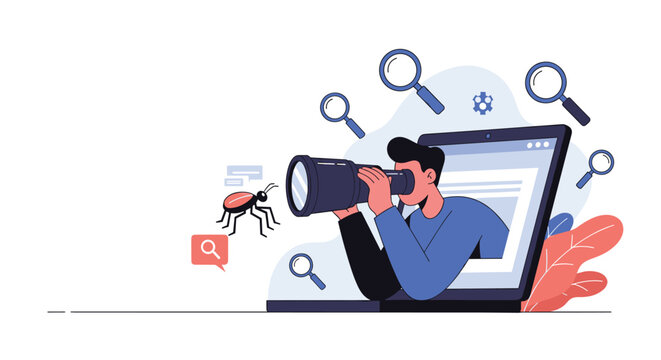 Illustrating the process of digital security and software testing for finding errors and vulnerabilities in code