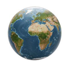 Detailed view of the Earth's surface, showing continents, oceans, and varied landforms.