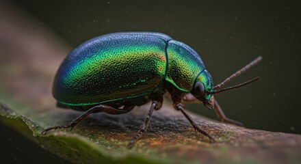 Fototapeta premium Emerald beetle on leaf closeup
