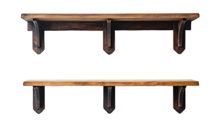Decorative Wooden Shelves and Brackets in Various Designs for Displaying Decor Books isolated on a transparent background