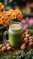 Refreshing green drink amidst natures embrace
