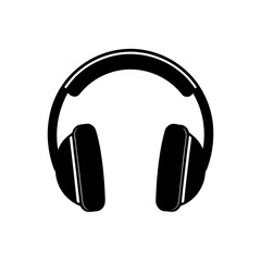 Isolated black headphones icon on transparent background silhouette
