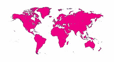 Fototapeta premium Bright Pink World Map Silhouette on a Clean White Background.