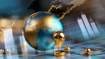 Global economy concept featuring a globe and golden hourglass amid financial charts and bar graphs. - Powered by Adobe