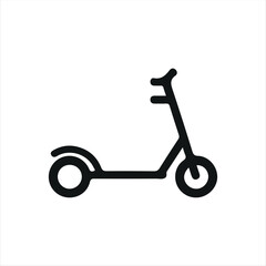 Simple silhouette icon of an electric scooter in black and white minimalist style. Perfect for transportation apps, navigation maps, or modern graphic needs