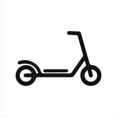 Simple silhouette icon of an electric scooter in black and white minimalist style. Perfect for transportation apps, navigation maps, or modern graphic needs