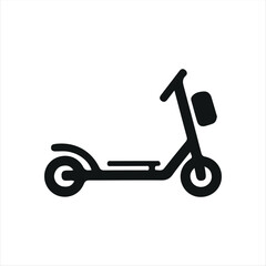 Simple silhouette icon of an electric scooter in black and white minimalist style. Perfect for transportation apps, navigation maps, or modern graphic needs