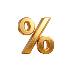 3D golden percentage symbol for business and finance concept on white background