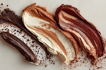 Swirls of decadent, artisanal chocolate and cream mixtures