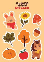 Obraz premium cute hand drawing cartoon bunny and horse with autumn fall vibe. cute autumn element for sticker