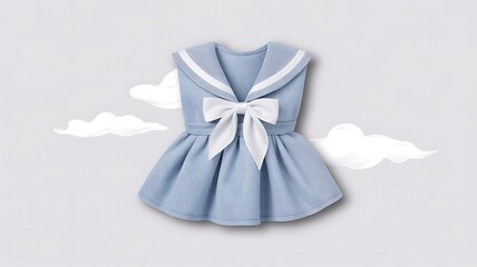 Blue Sailor Dress with White Bow against Clouds,