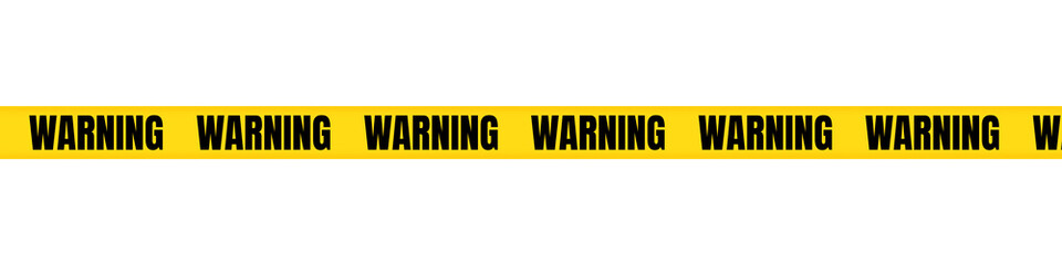 Yellow Warning Tape with Bold Black Text, Warning Safety Barrier Ribbon - Isolated on Transparent Background