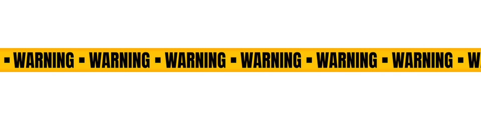 Yellow Warning Tape with Bold Black Text, Warning Safety Barrier Ribbon - Isolated on Transparent Background