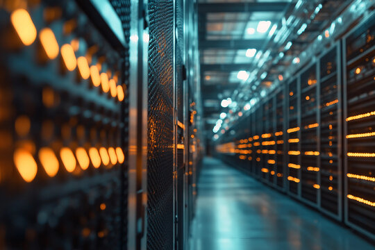 Powerful crypto mining farm with hundreds of graphics cards and neon lights for cryptocurrency blockchain data center generative ai - Powered by Adobe