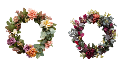 Elegant Floral Wreath Designs with Seasonal Flowers and Leaves Decorative frames of nature isolated on a transparent background