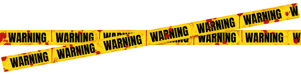 Bloody Warning Tape for Horror and Crime Scene Design - Isolated on Transparent Background