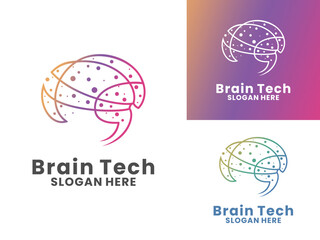 Brain Connection Technology logo vector template. Tech brain logo design concept with gradient color branding. Intelligence logo design