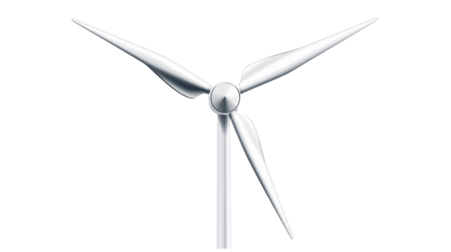 Wind Turbine Powering a Greener Future: A minimalist shot capturing a modern wind turbine on white background.PNG file