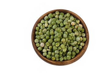 Uncooked, split, green peas background. Dry peas grains. Top view