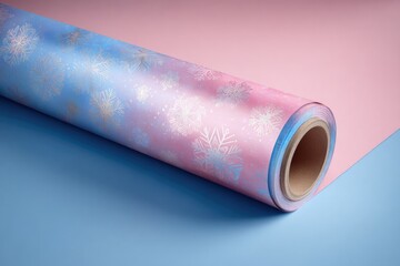 Rolled pastel wrapping paper with snowflake pattern