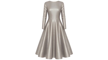 Elegant Silver Midi Dress Long Sleeves A-Line Fit