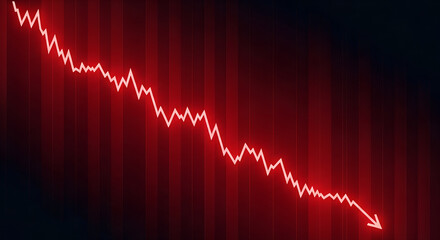 Red line graph trending downward indicates financial loss or economic recession