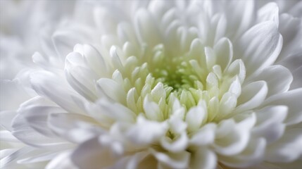 Close-up of a white flower with a green center. the petals of the flower are delicate and fluffy, and the center is a bright green color.