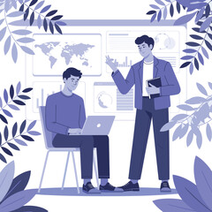 Business Collaboration and Strategy Meeting Illustration with Global Data Analysis