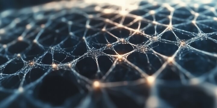 Futuristic network pattern in blue, orange with neon glow. Features connected lines, abstract shapes. Digital, futuristic, modern 2000s design. Use for web, texture, background, creative visuals.