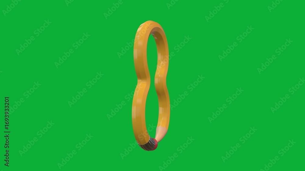 Poster 3d number 8 designed with pencil style rotating animation on green screen background, creative educa