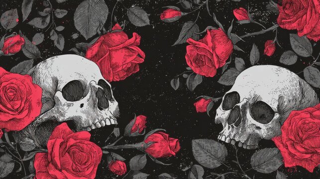 Dark, romantic roses and skulls